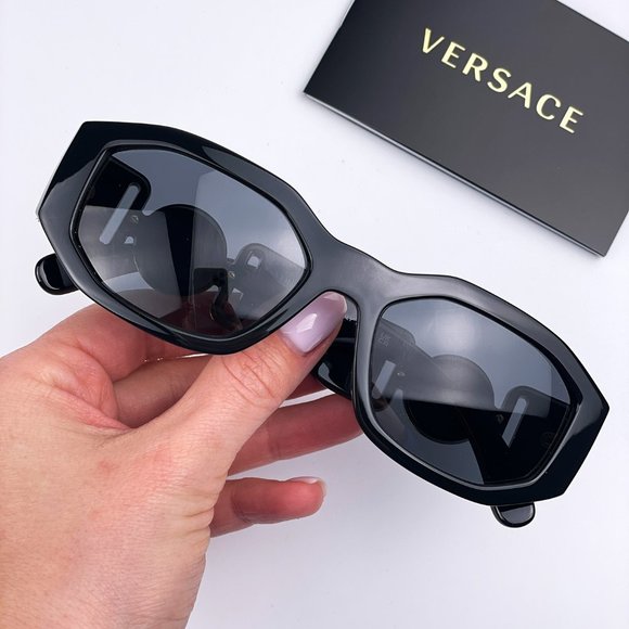 Versace Accessories - 🔥 Versace VE4361 GB1/87 Sunglasses Black Gold Logo Unisex